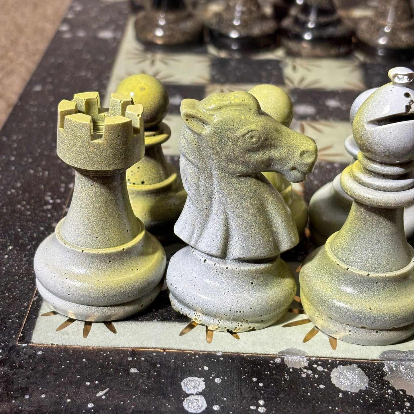 Mystic Green Chrome Drip - Large Deluxe Chess Set