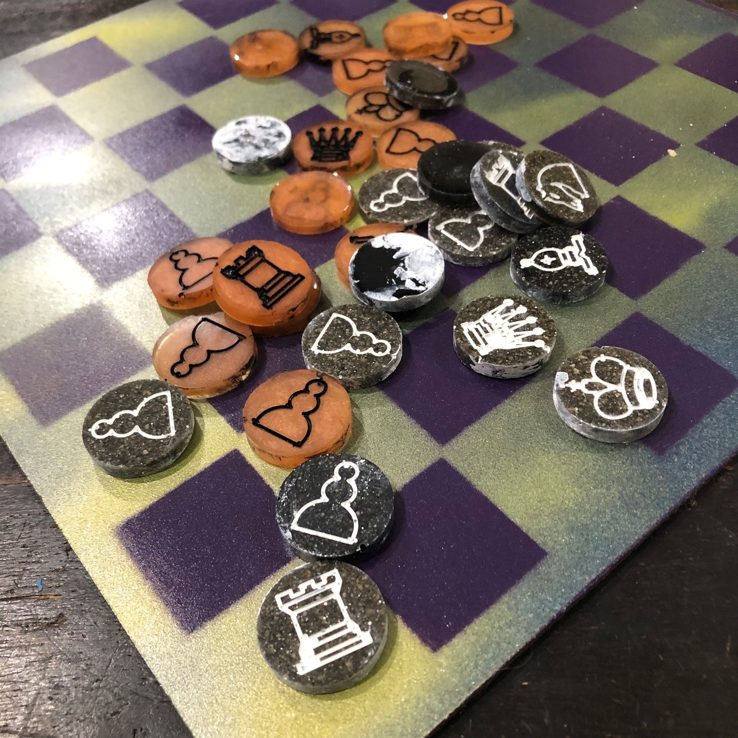 Vintage Purple & Green - Painted Chess Set