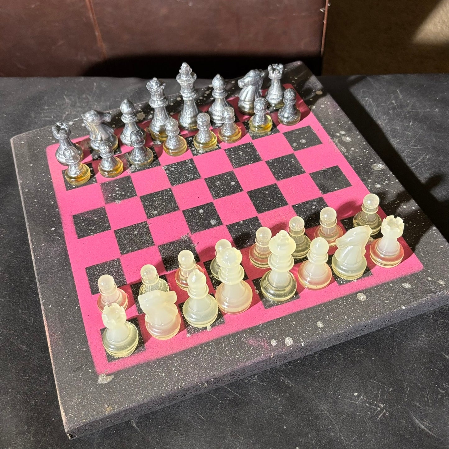 Chrome Drip Pink - Painted Chess Set