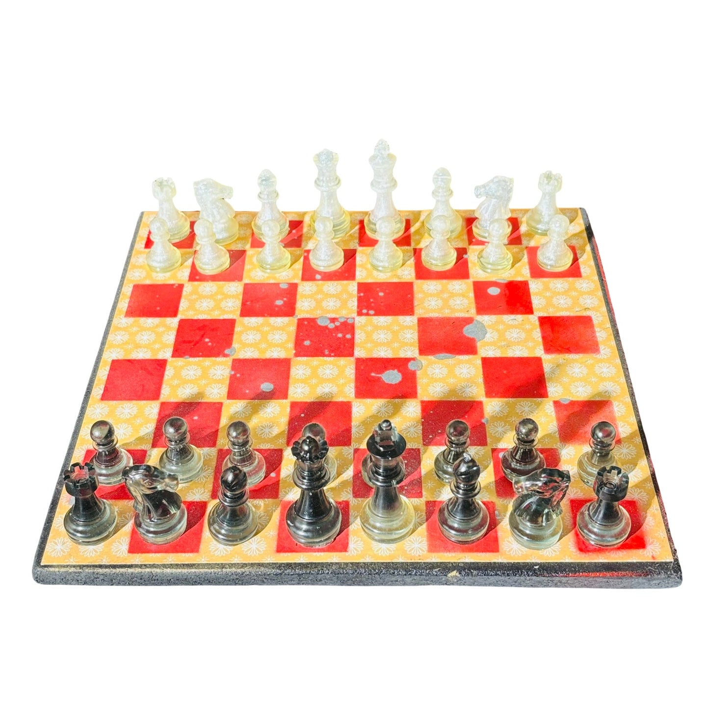 Yellow Patterned Red - Scrapbook Chess Set