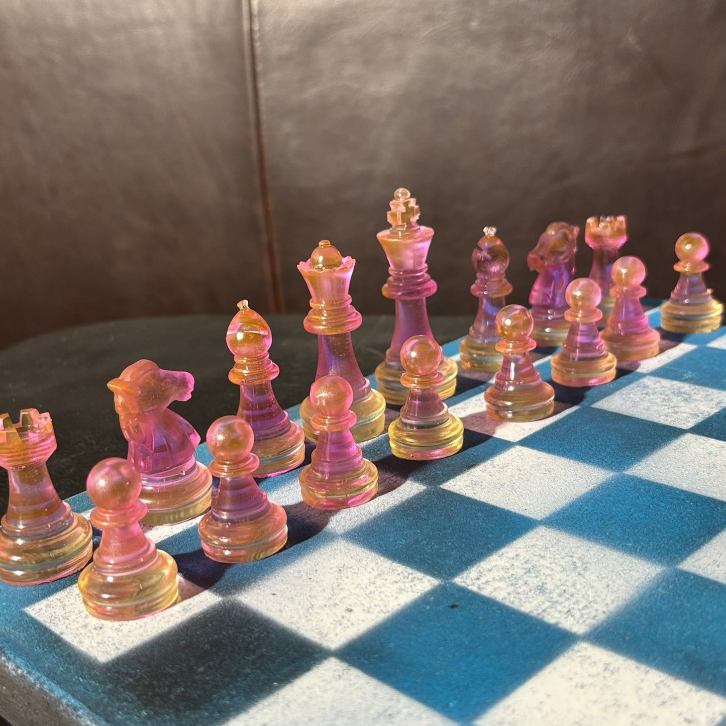 Blue & Pink Mesh - Painted Chess Set