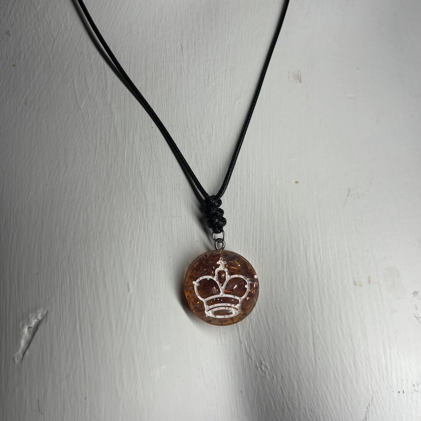 Sparkle Amber King - Handmade Resin Chess Necklace