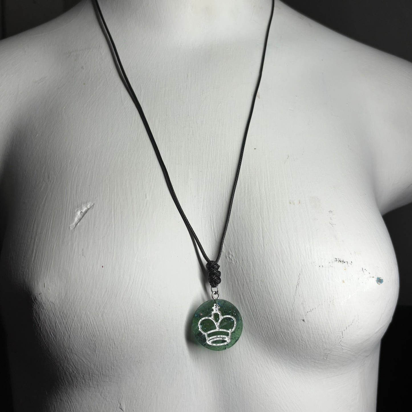 Dark Forest Green King - Handmade Resin Chess Necklace