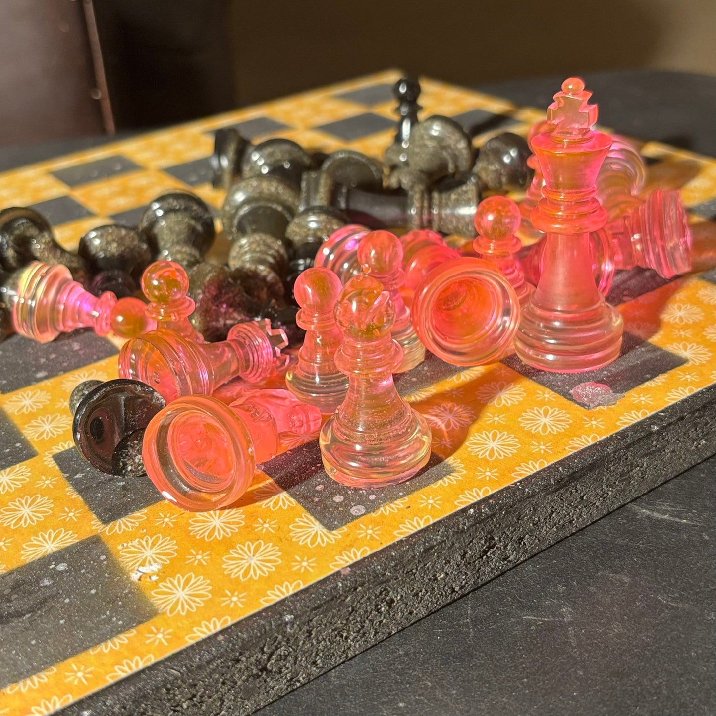 Yellow & Pink Vintage Pattern - Scrapbook Chess Set