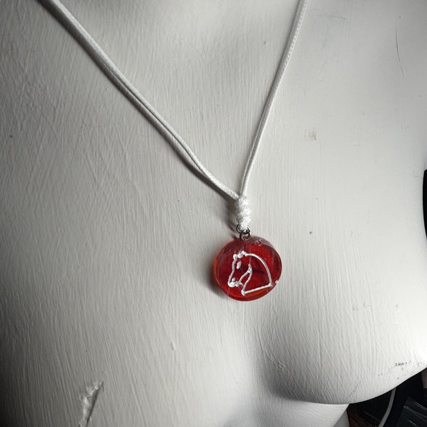 Cherry Red Knight - Handmade Resin Chess Necklace