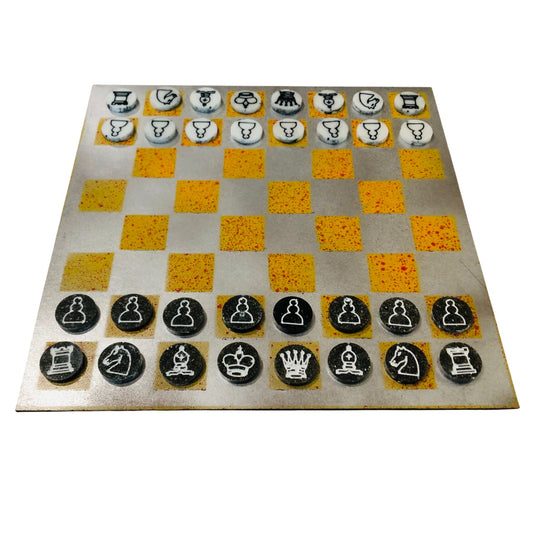 Silver Explosive Yellow - Painted Chess Set