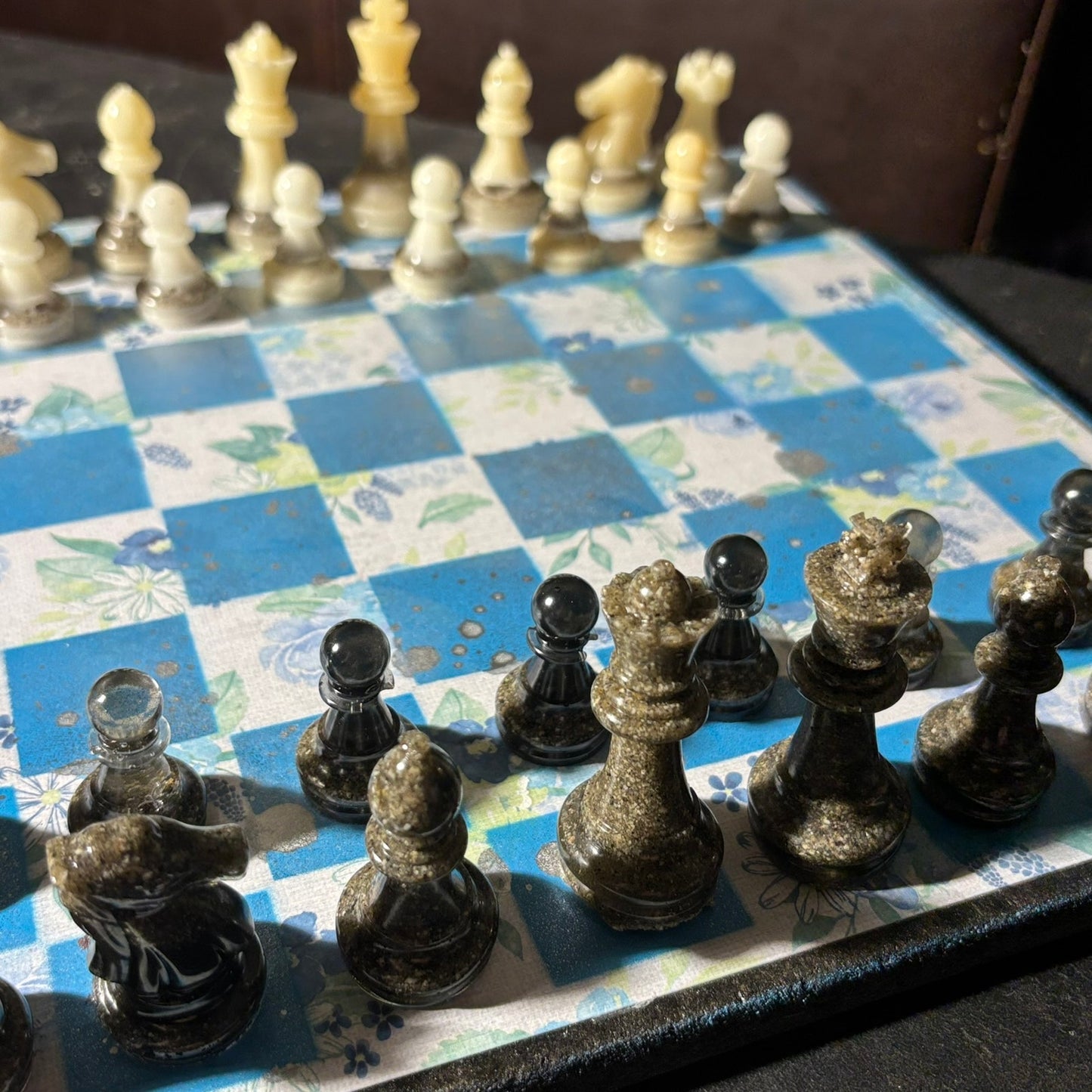 Flower Blue - Scrapbook Chess Set