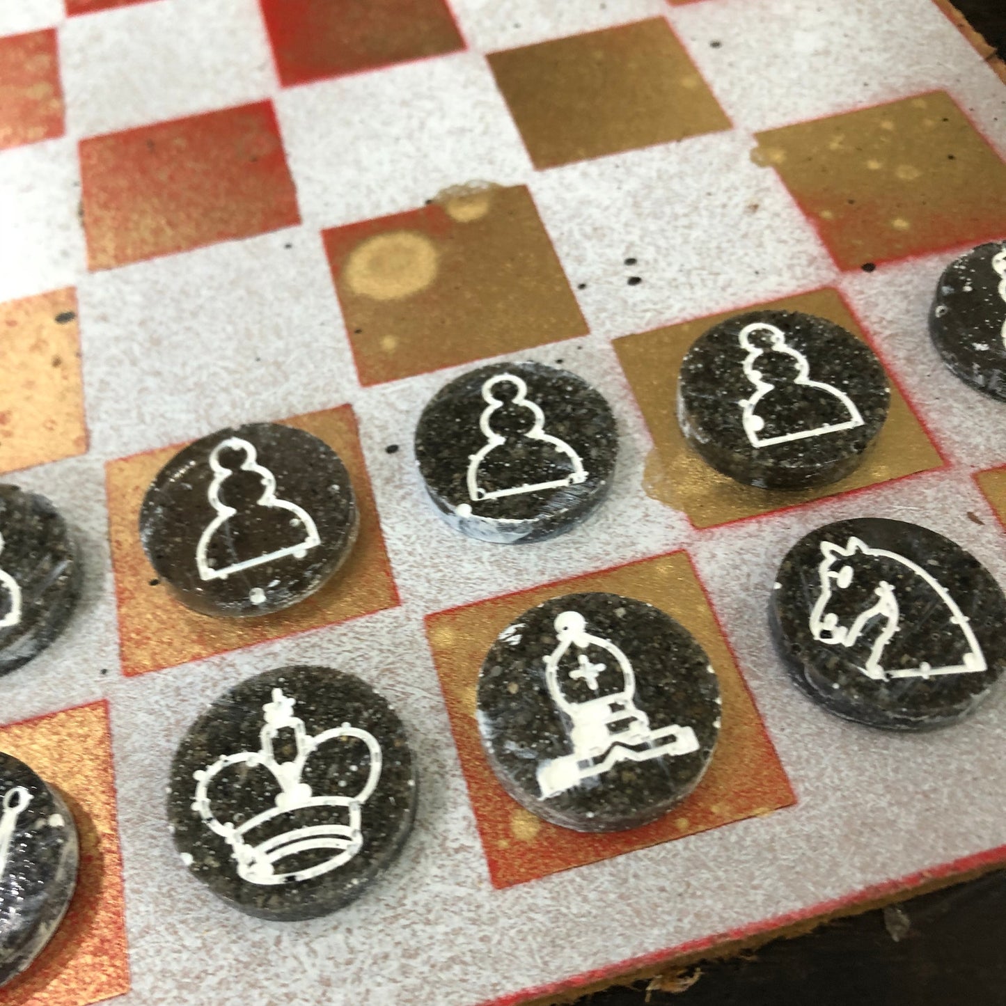 Fancy Golden Red - Painted Chess Set