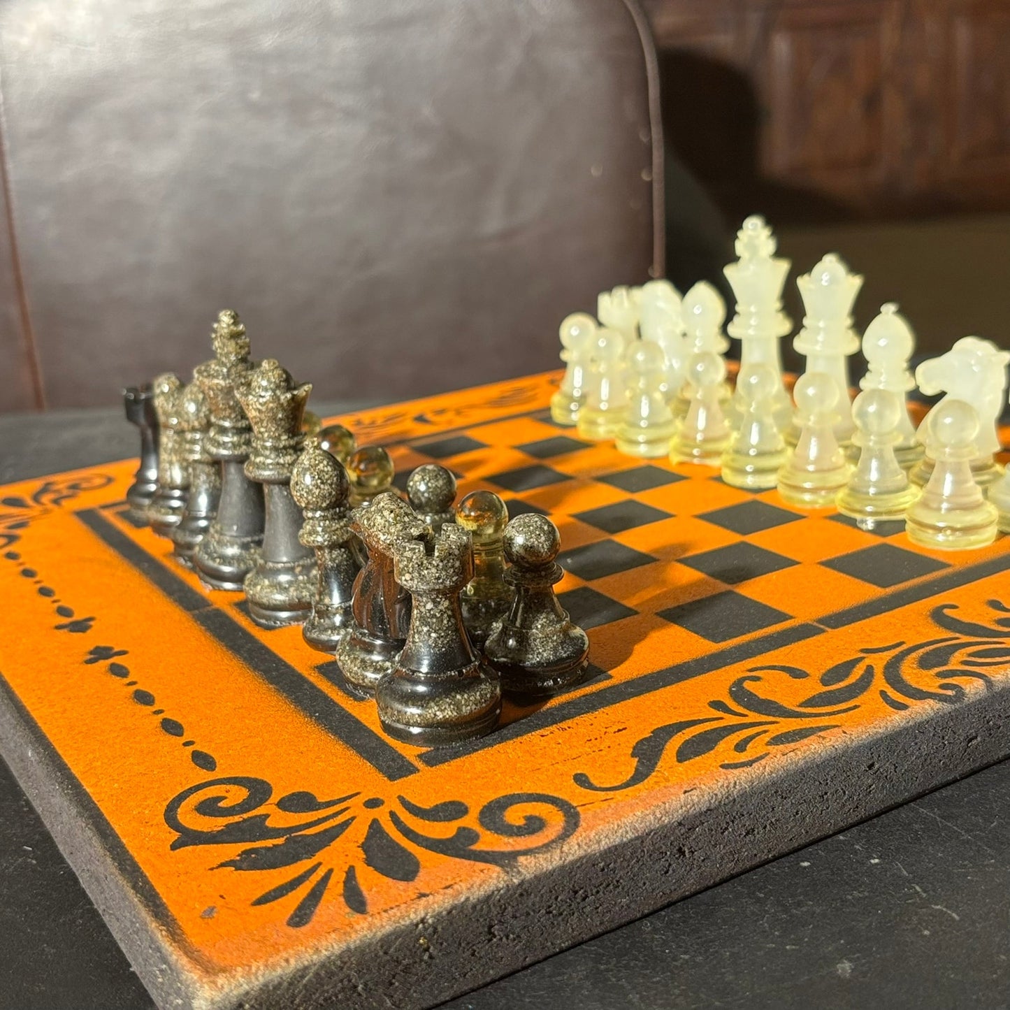 Orange & Black - Painted Chess Set