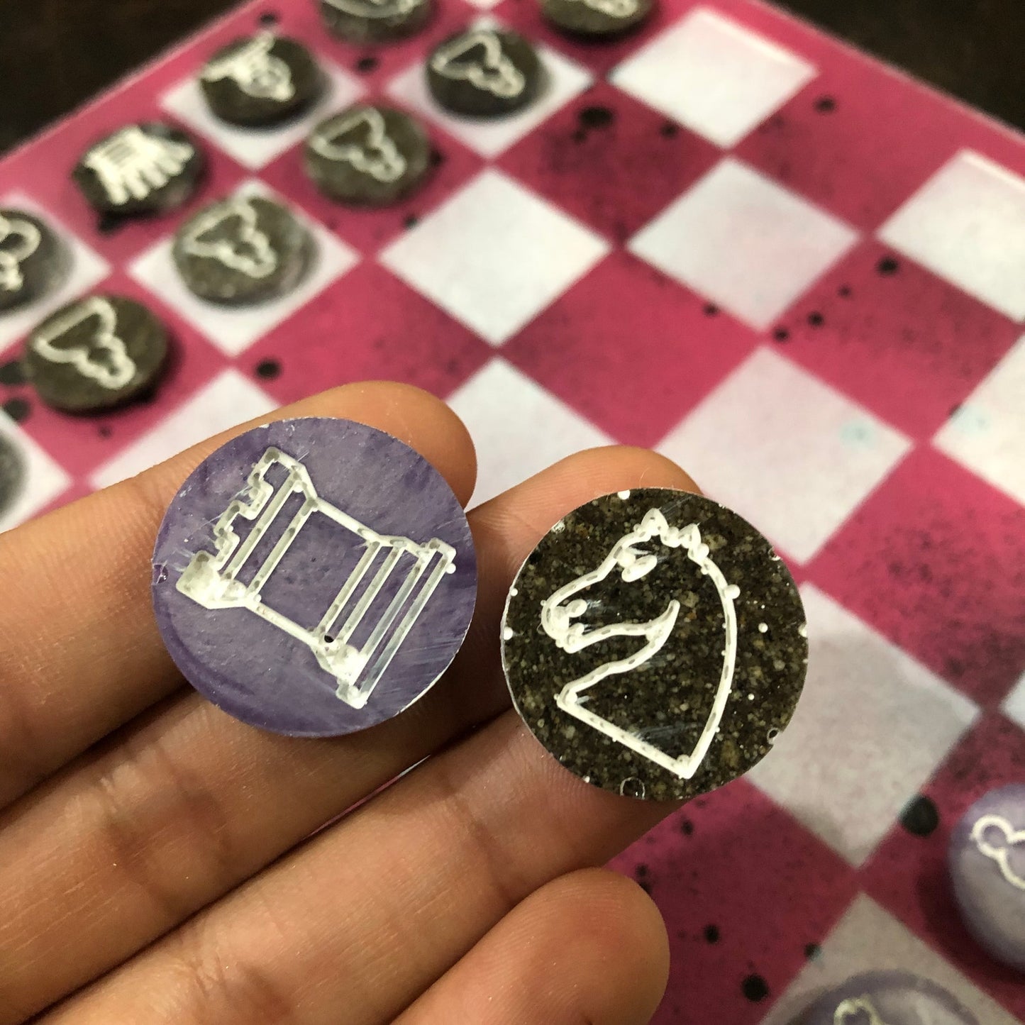 Tattered Pink - Painted Chess Set
