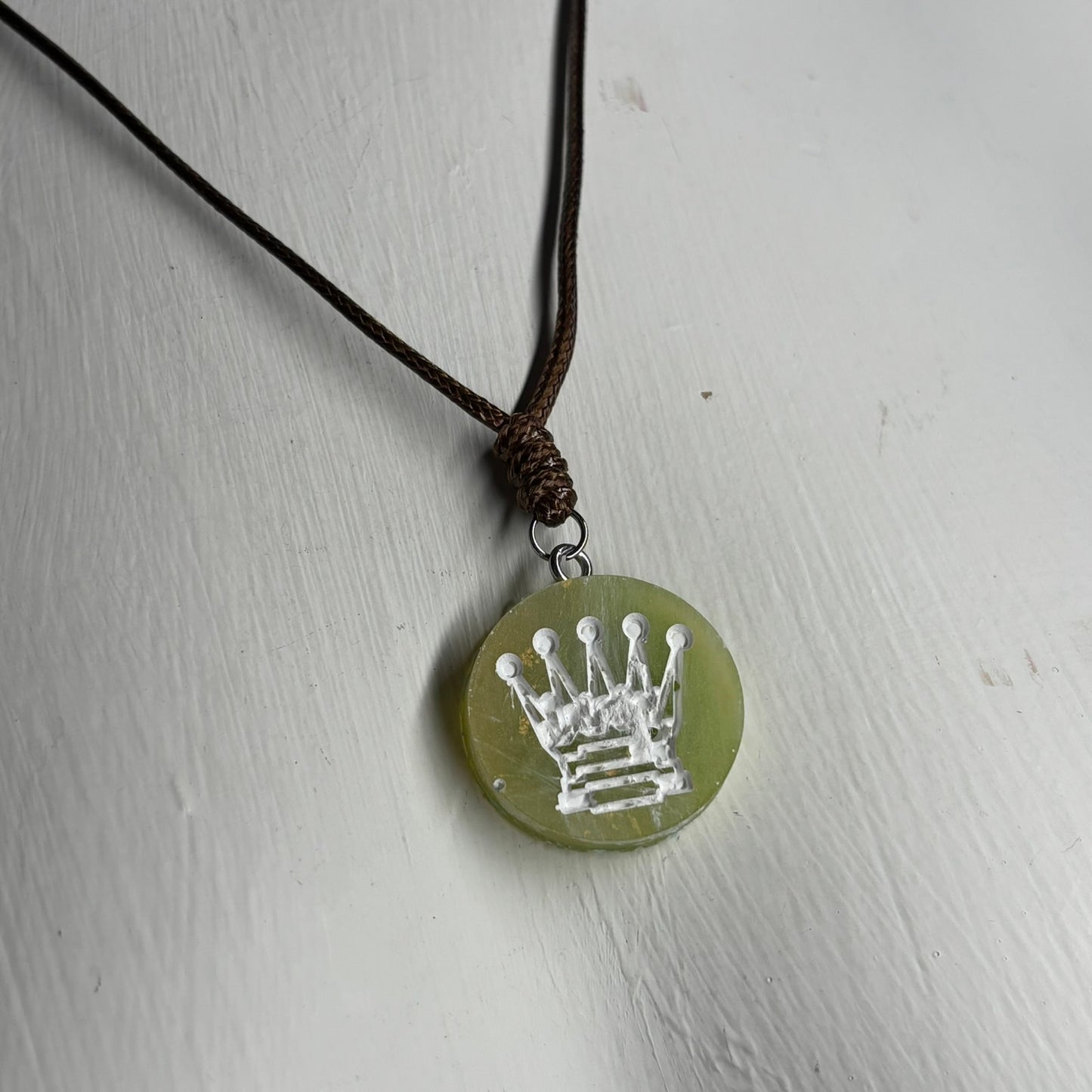 Lime Green Queen - Handmade Resin Chess Necklace