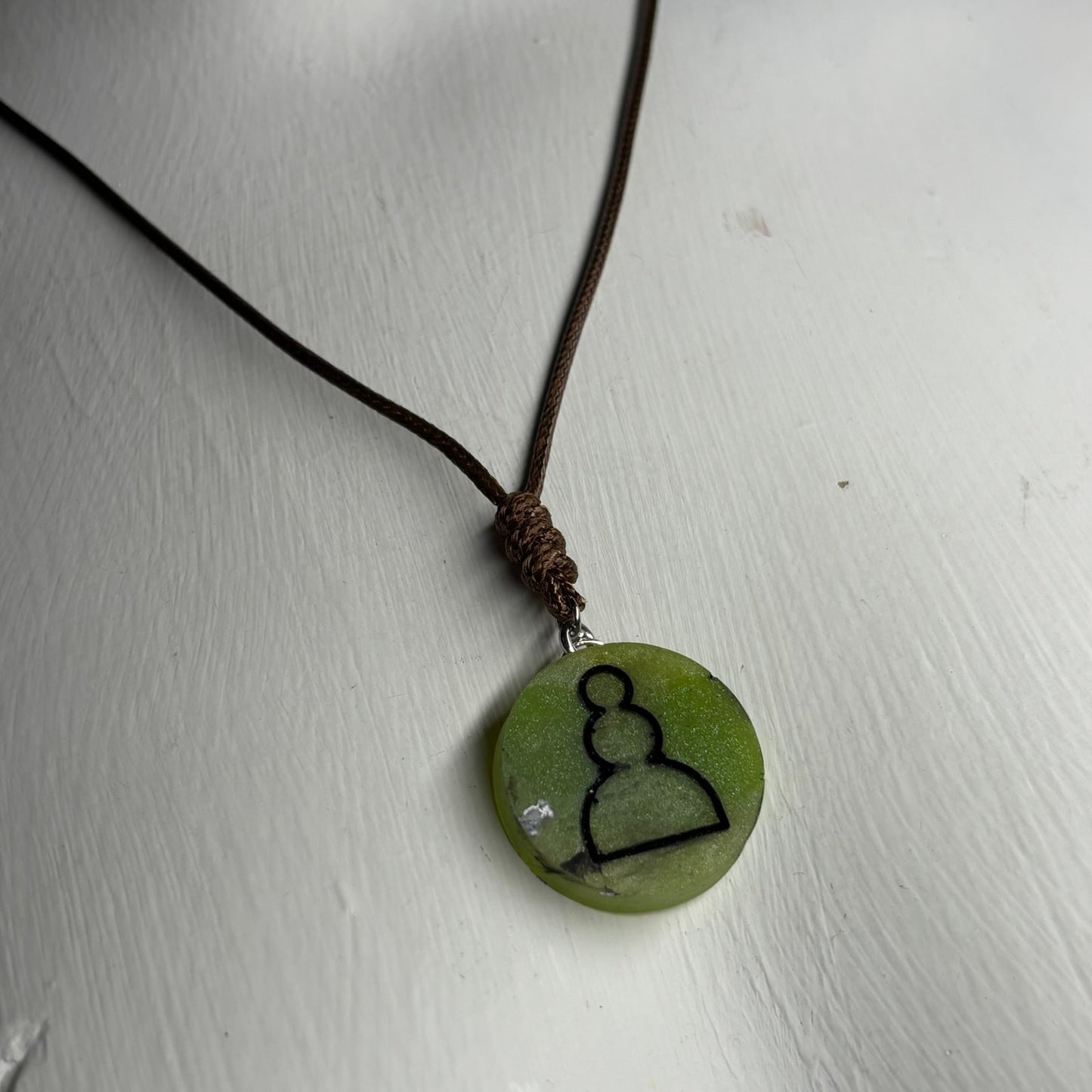 Simple Green Pawn - Handmade Resin Chess Necklace
