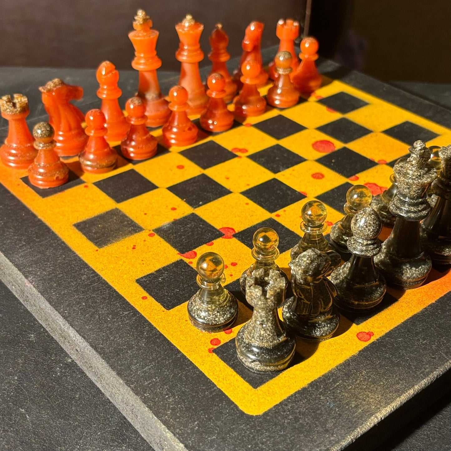 Yellow & Red Opal - Painted Chess Set