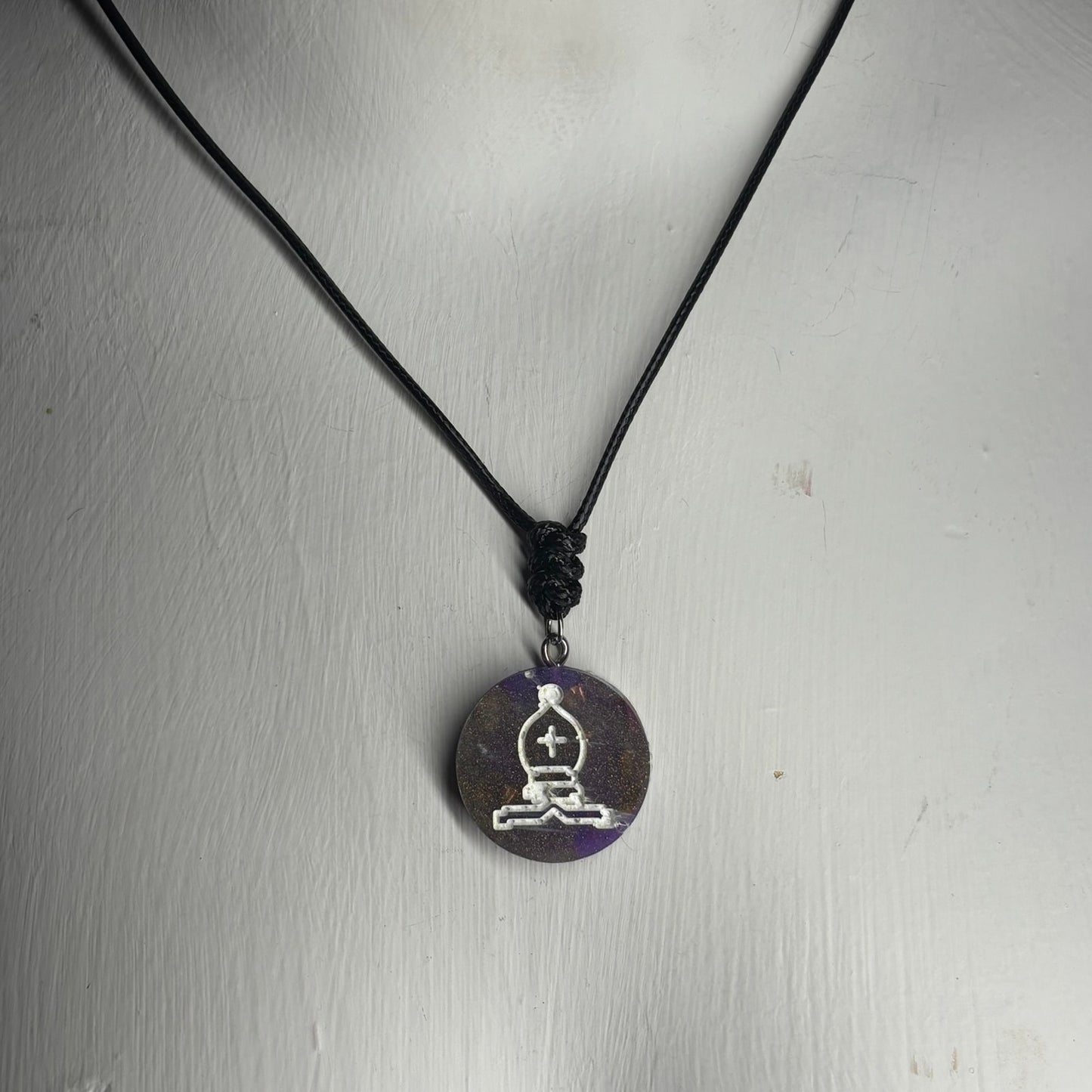 Purple Space Bishop - Handmade Resin Chess Necklace