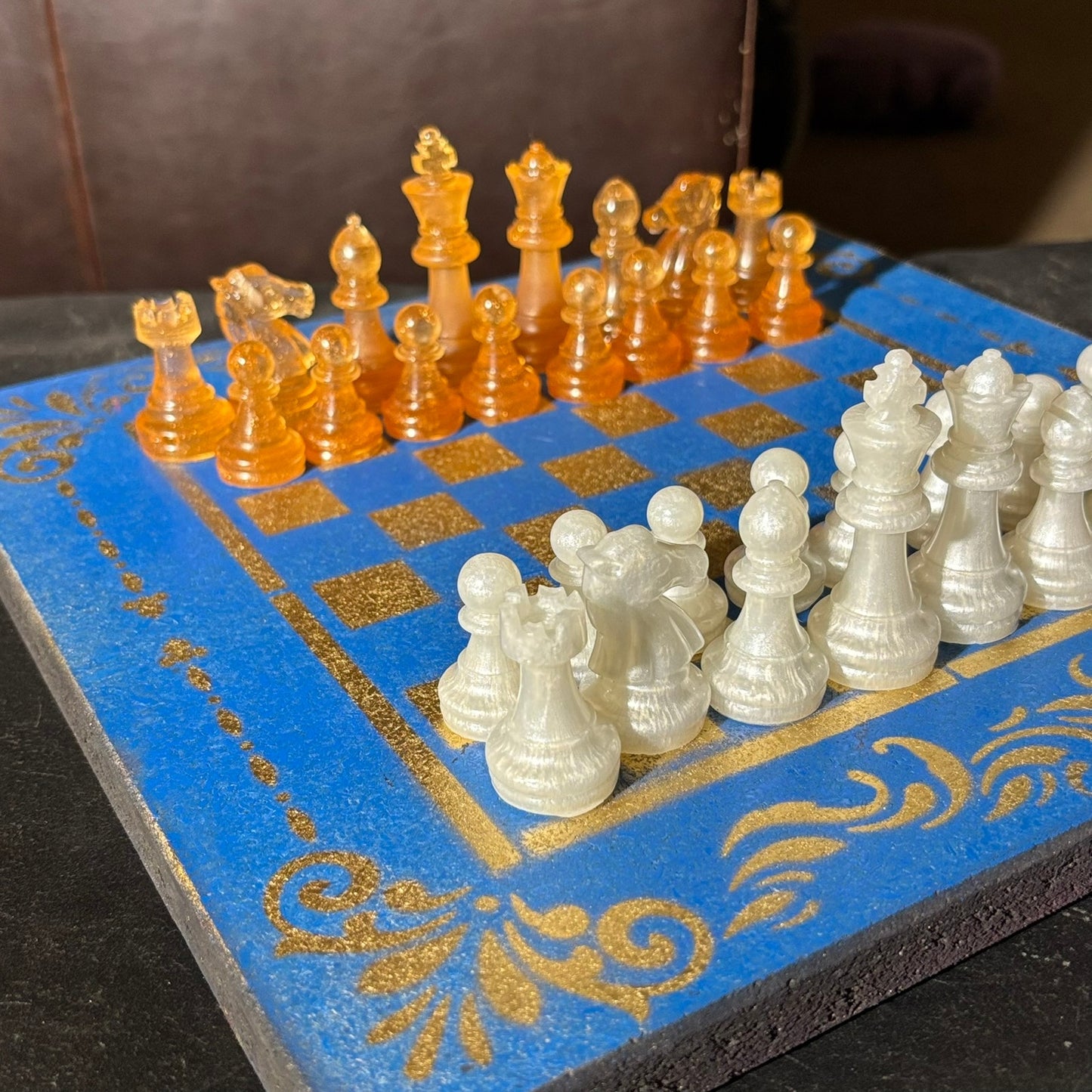 Supreme Blue & Gold- Painted Chess Set