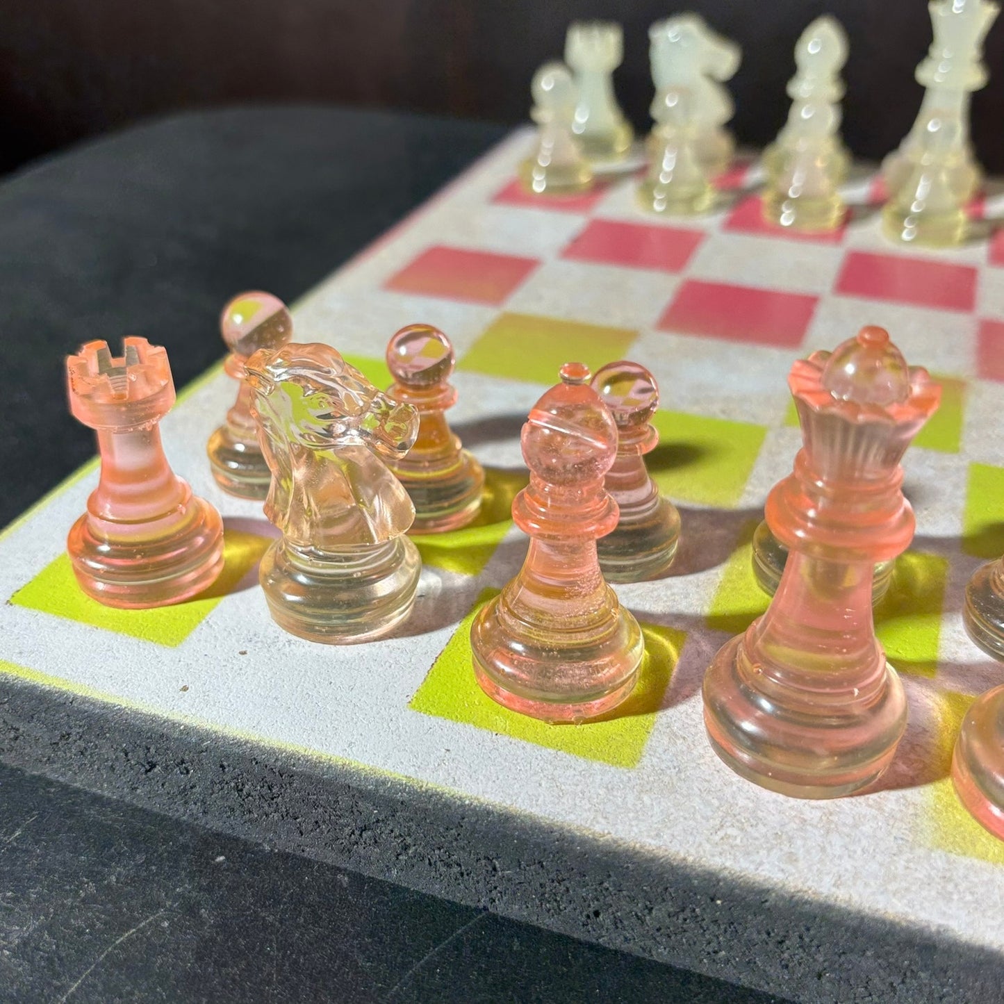 Neon Green Pink - Painted Chess Set