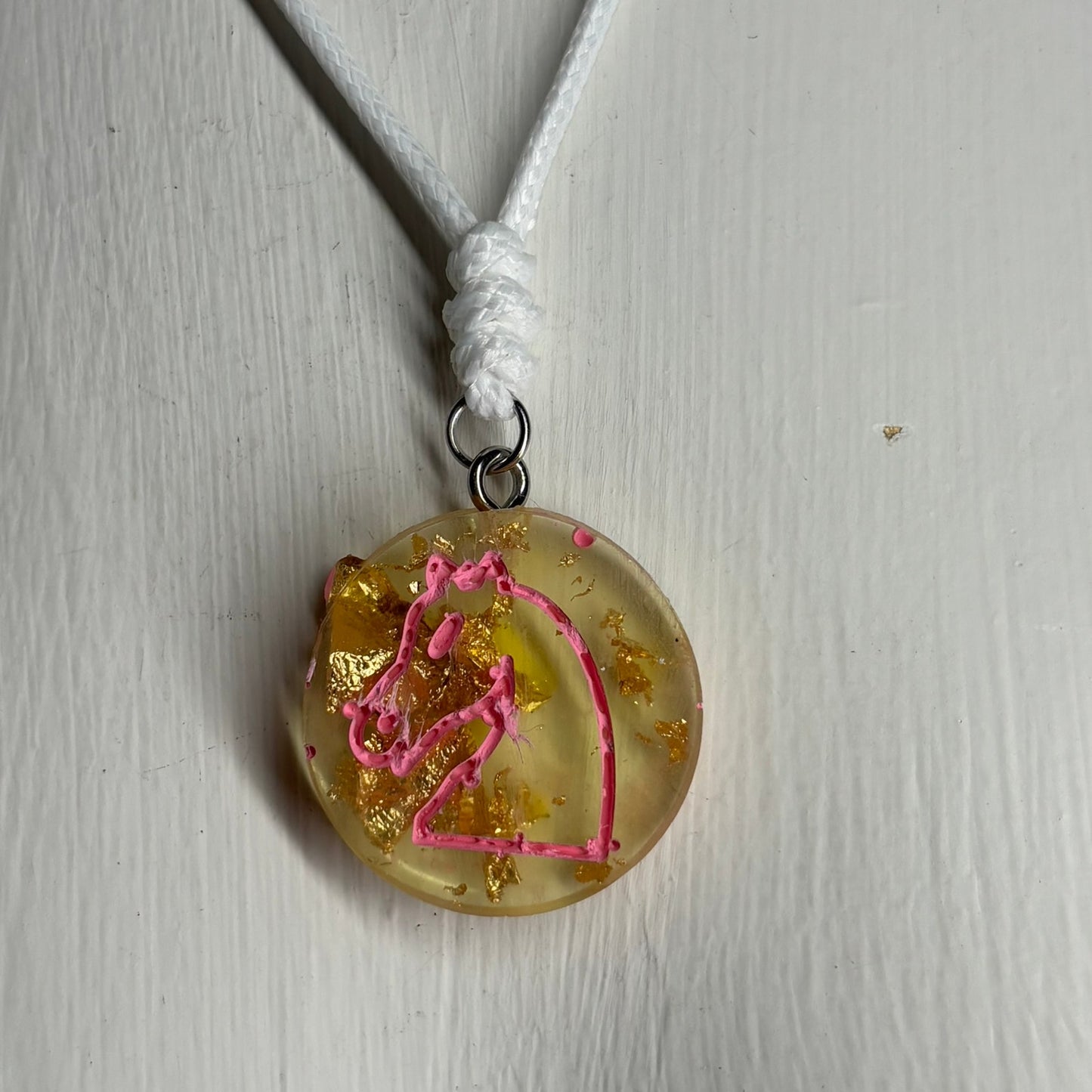 Yellow Crystal Pink Knight - Handmade Resin Chess Necklace