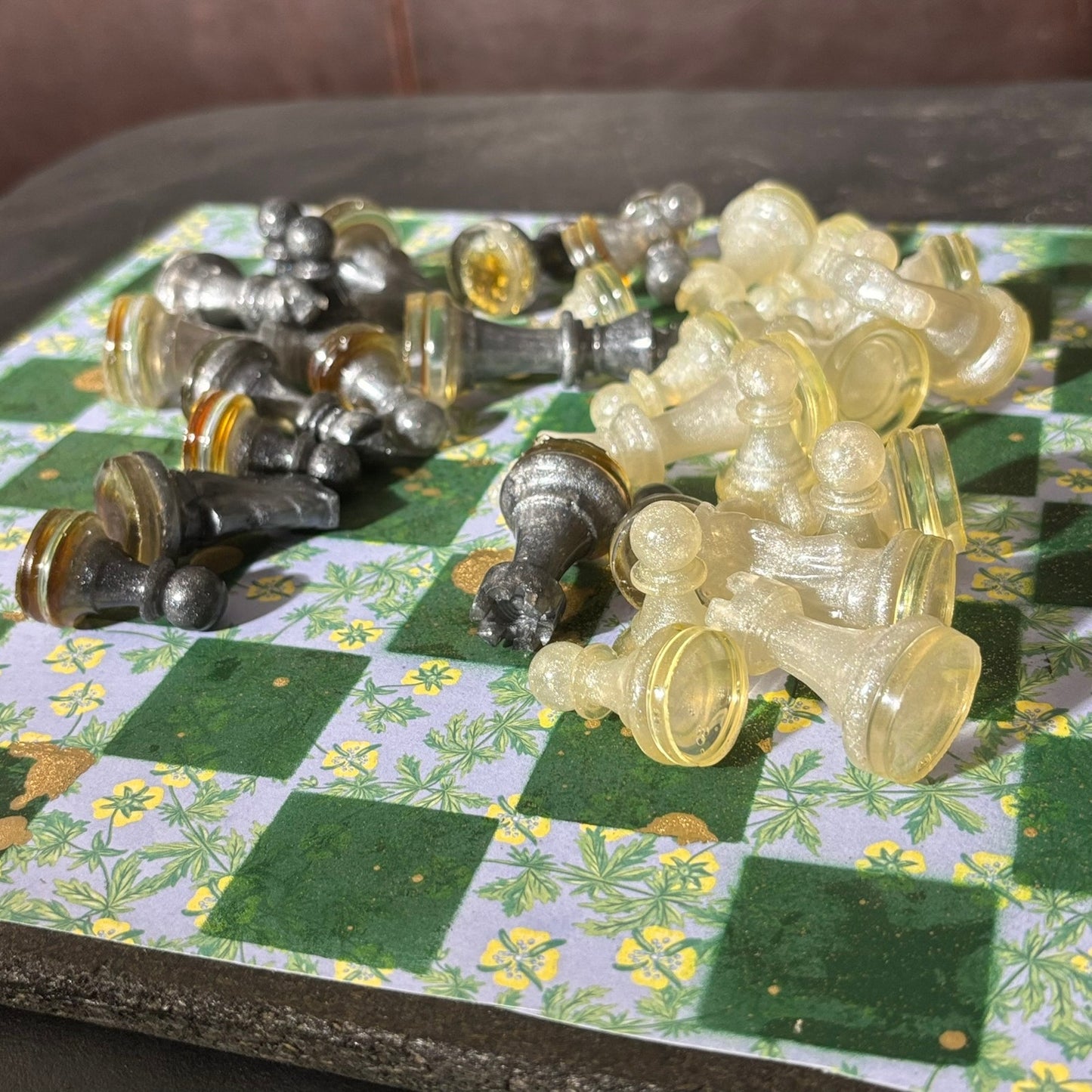 Gold Splattered Green Pattern - Scrapbook Chess Set