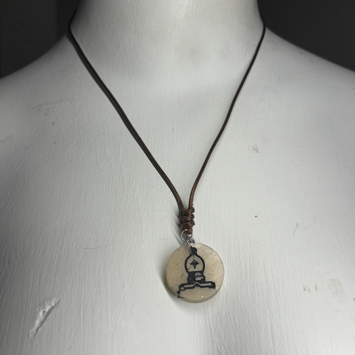 Cream Bishop - Handmade Resin Chess Necklace