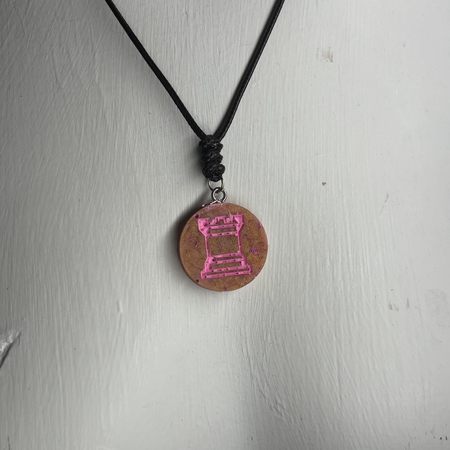 Crystal Pink Rook - Handmade Resin Chess Necklace