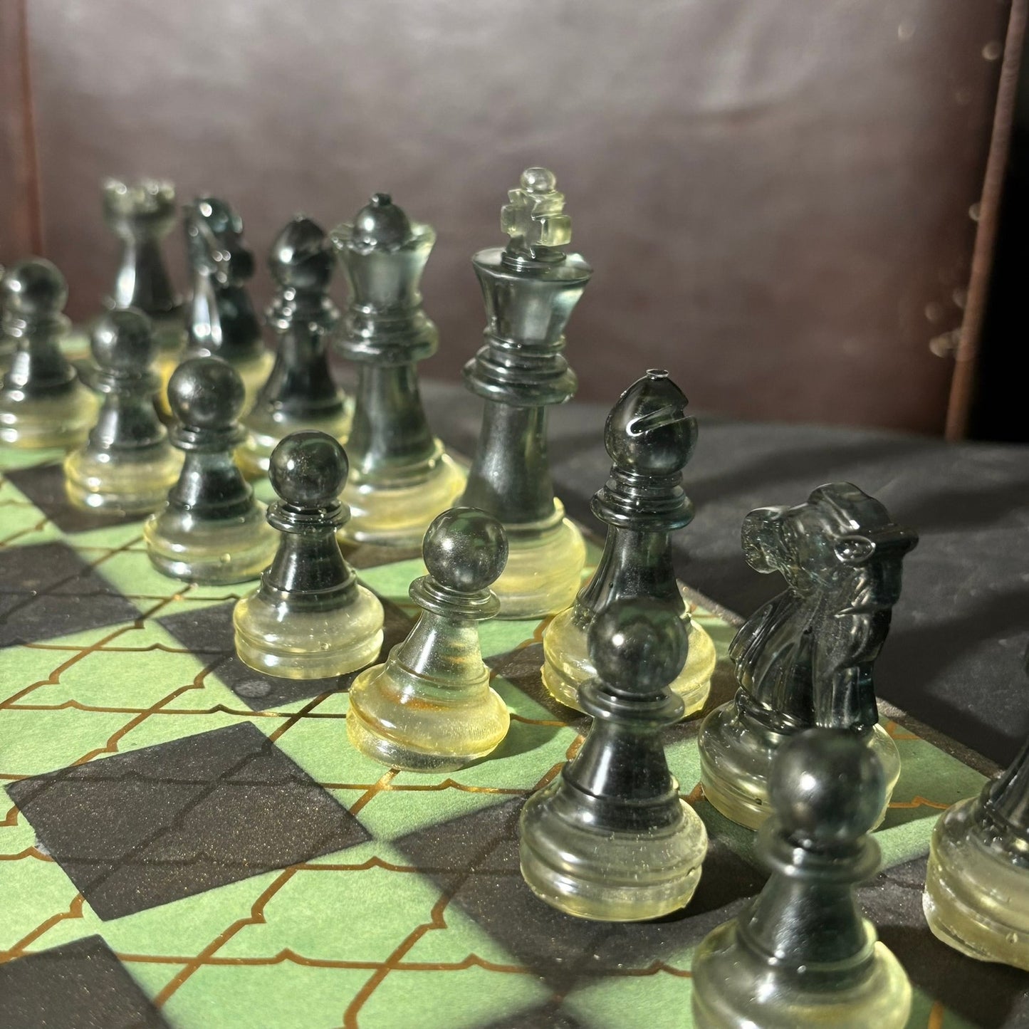 Gold Striped Green - Scrapbook Chess Set