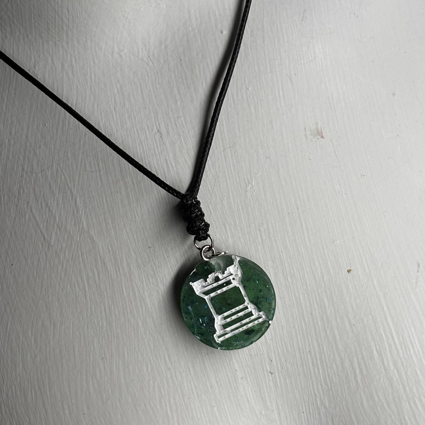 Green Crystal Rook - Handmade Resin Chess Necklace