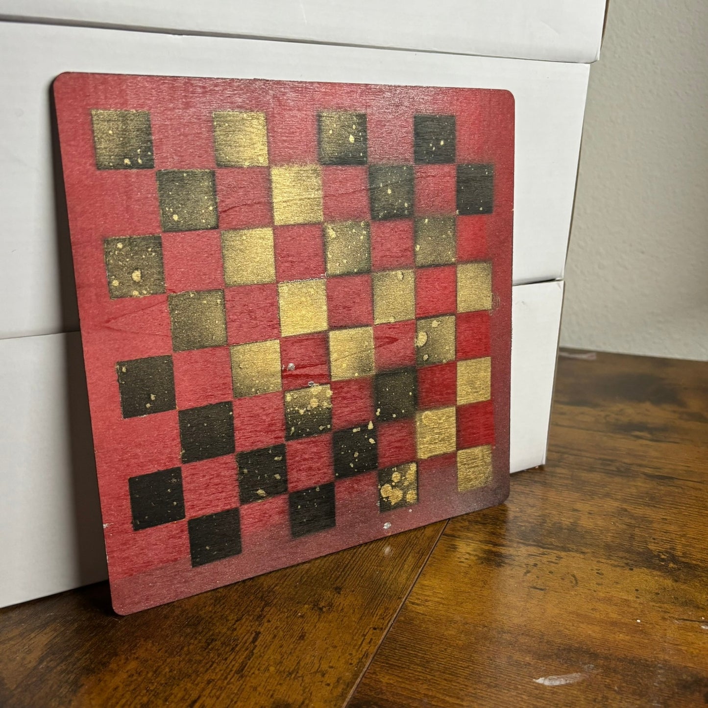 Red Golden Black - Painted Thin Wooden Chess Board
