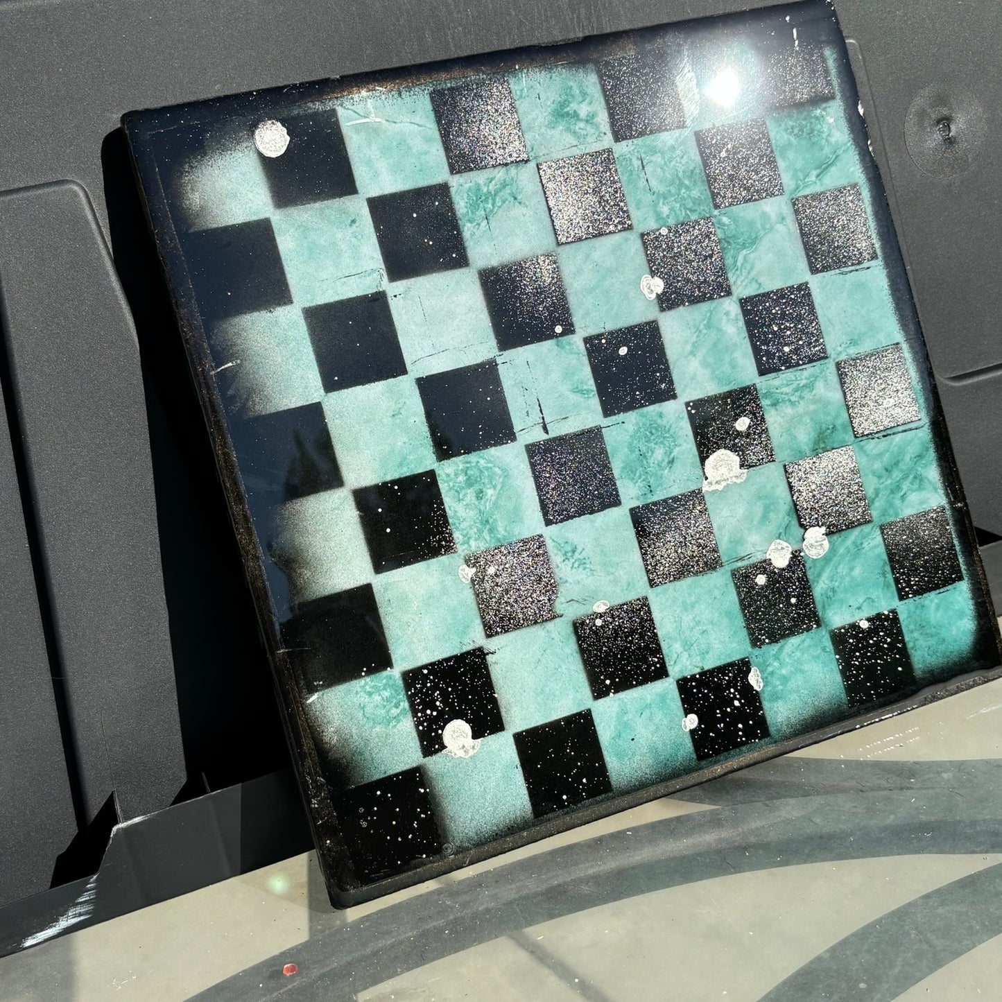 Green Emerald - Resin Coated Chess Board