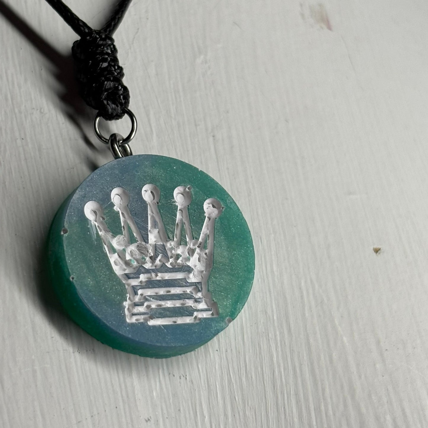 Mint Green Queen - Handmade Resin Chess Necklace