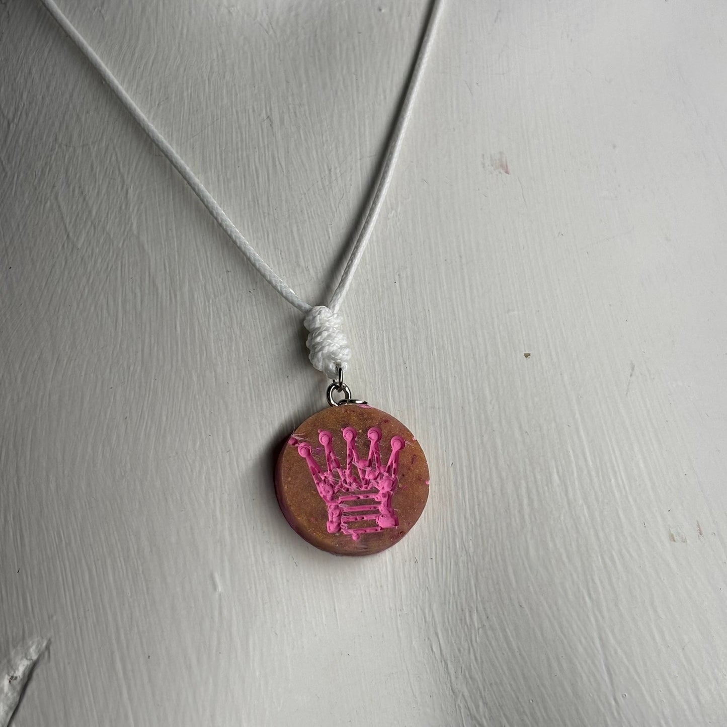 Pink Print Queen - Handmade Resin Chess Necklace