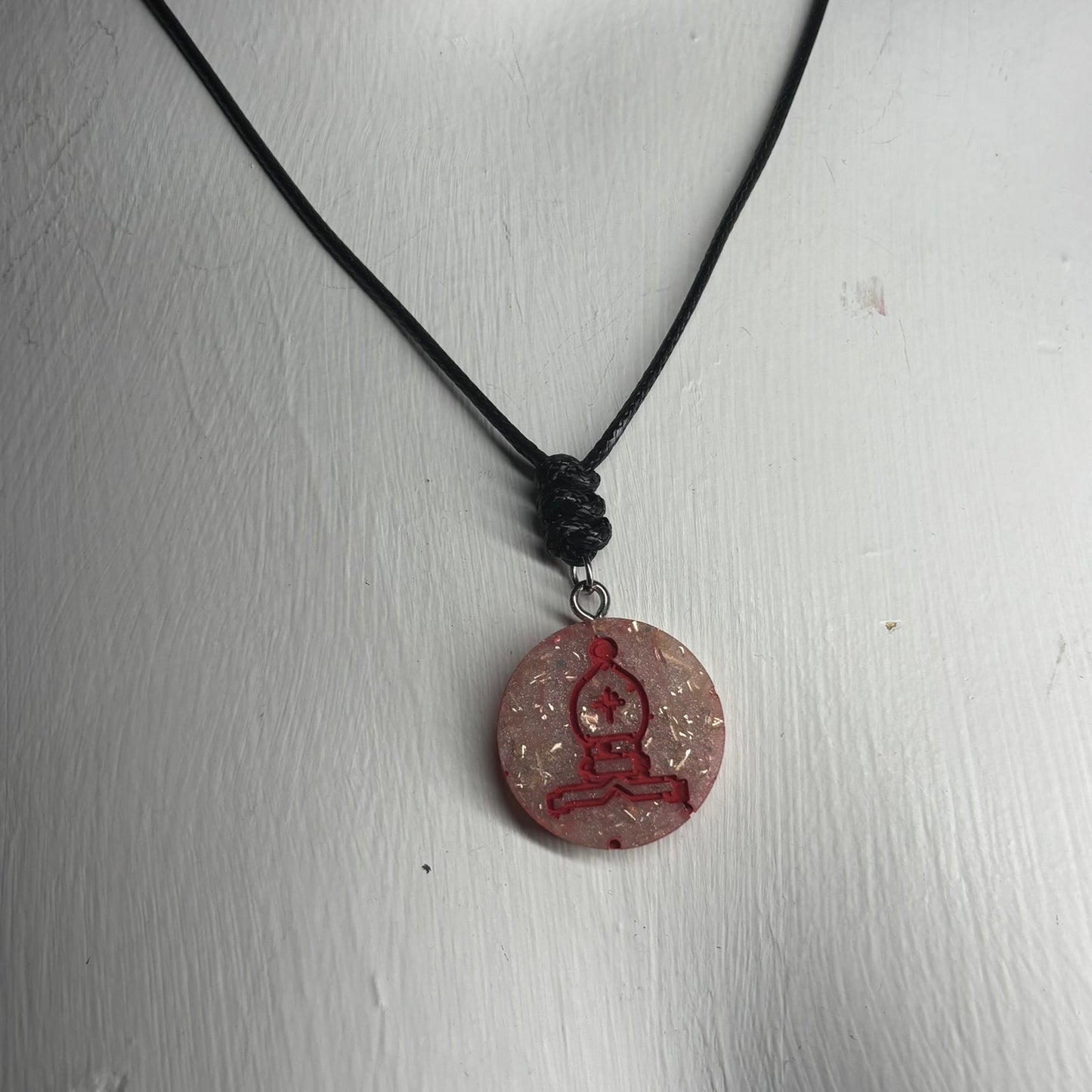 Crystal Red Print Bishop - Handmade Resin Chess Necklace