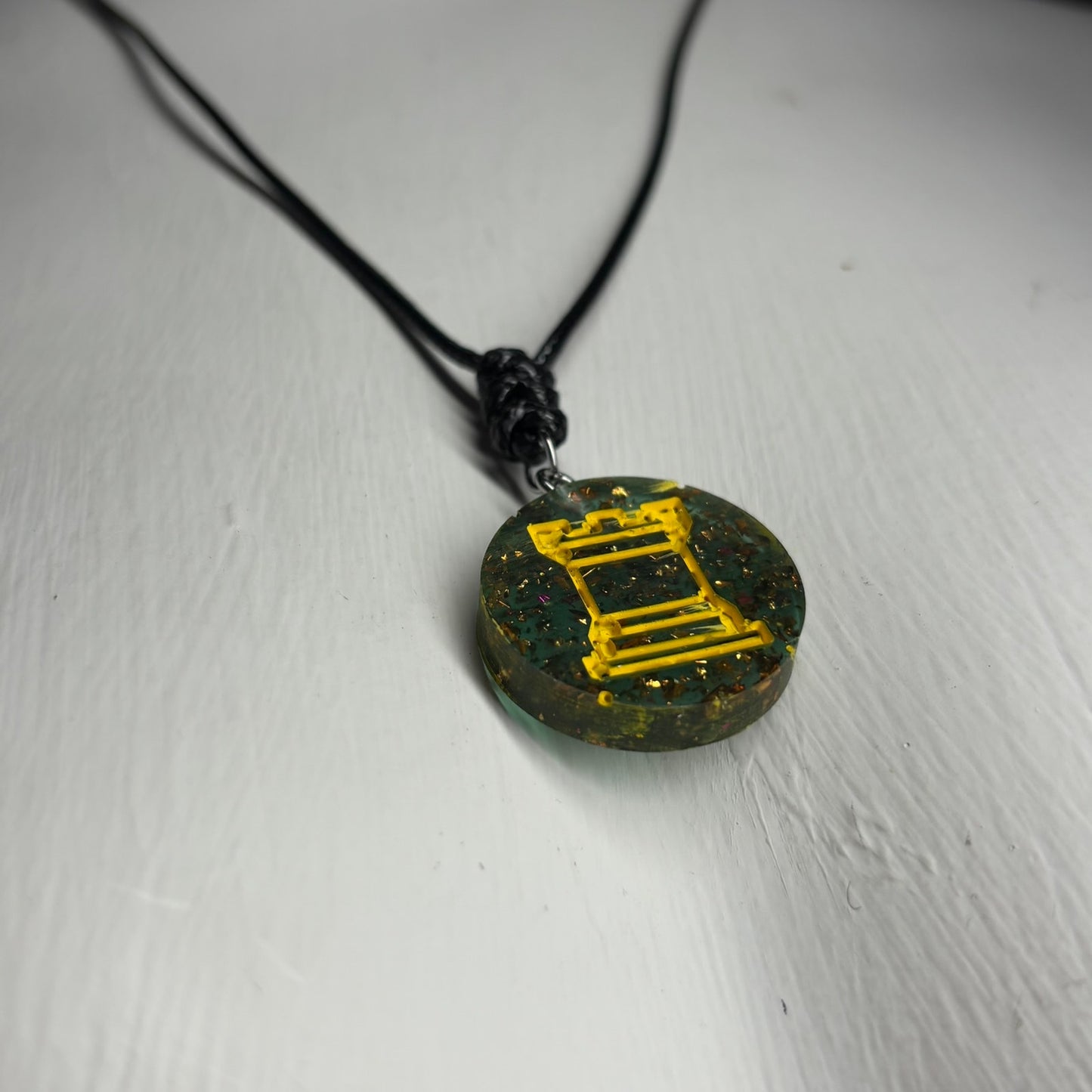 Forest Green Crystal Rook - Handmade Resin Chess Necklace
