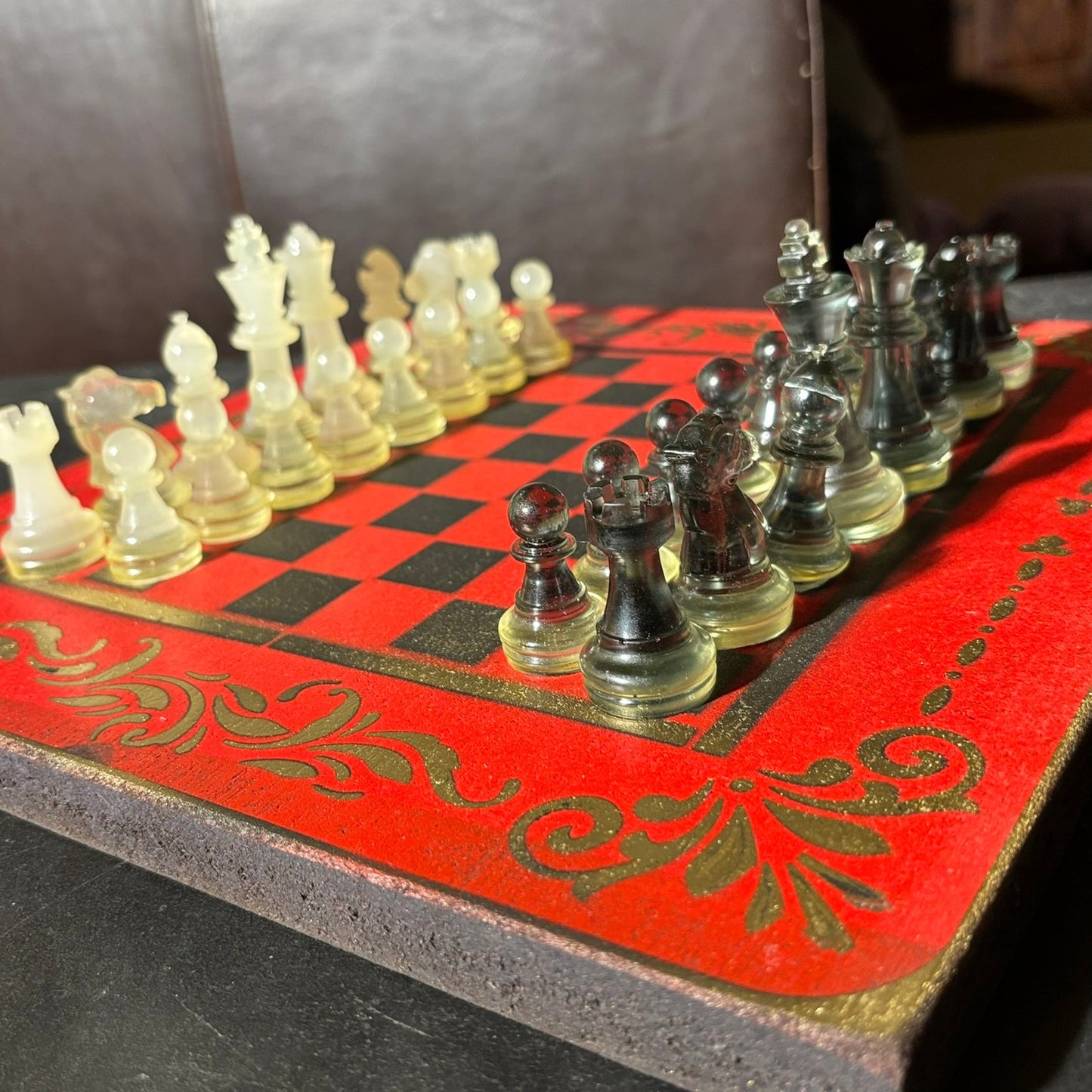 Golden Black & Red - Painted Chess Set