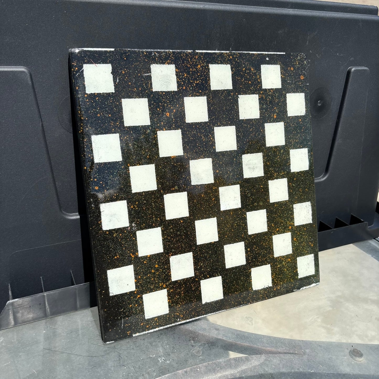 Black Orange Speckled - Resin Coated Chess Board