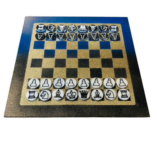 Sparkle Golden Blue - Painted Chess Set