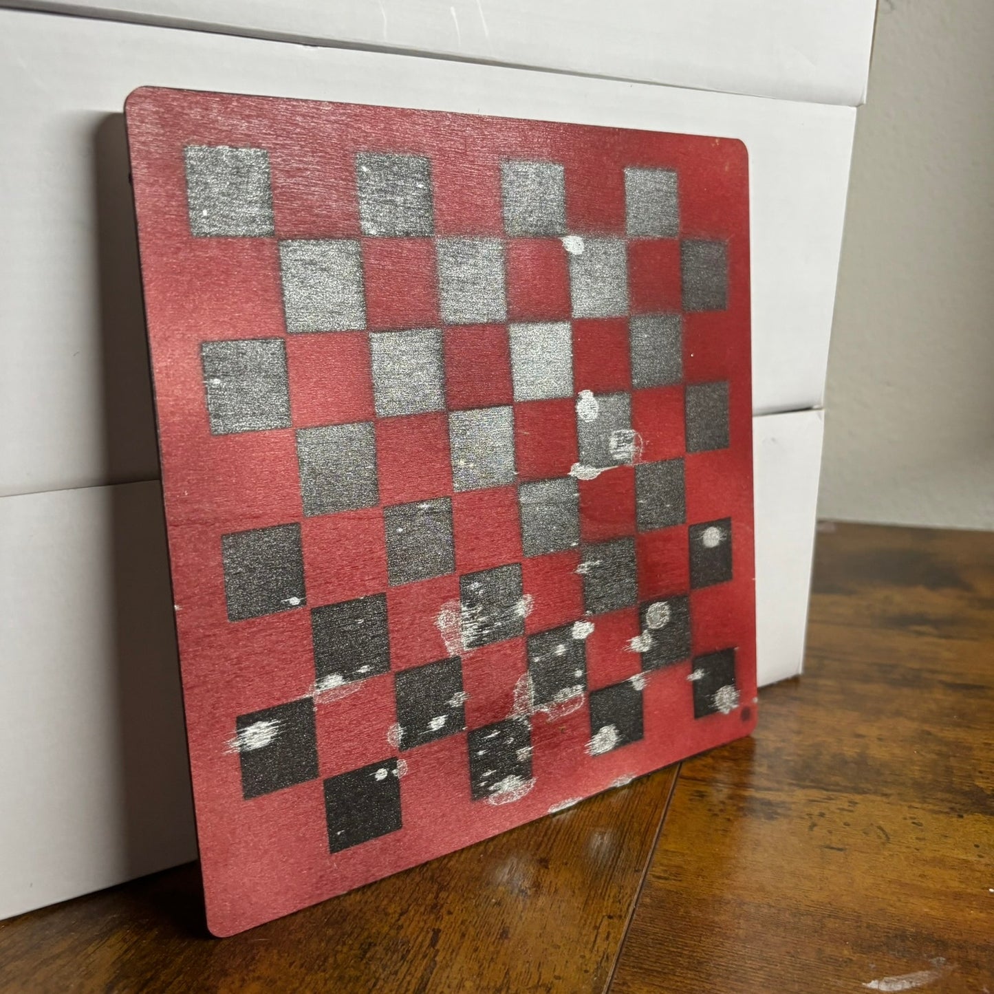 Red Chrome Silver - Painted Thin Wooden Chess Board