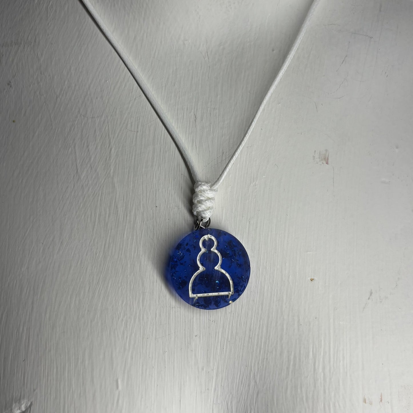 Blue Crystal - Handmade Resin Chess Necklace - Flat Edition