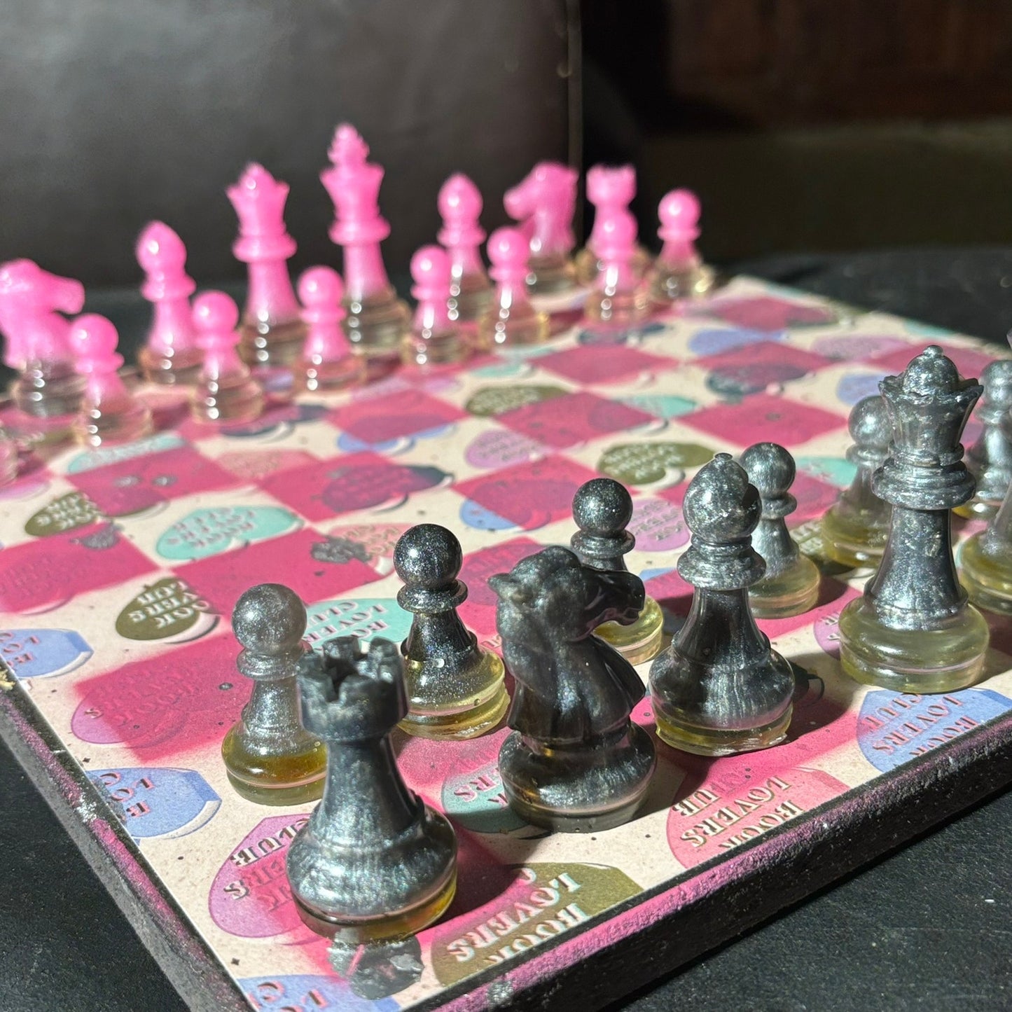 Pink Hearts - Scrapbook Chess Set