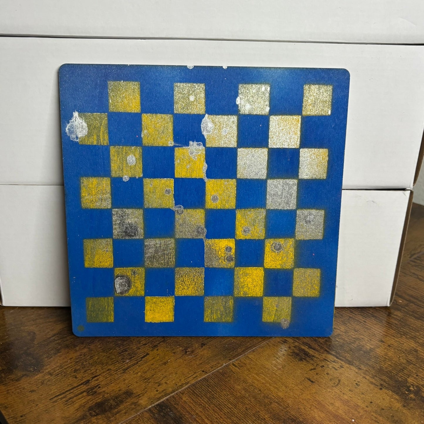 Blue Yellow Mix - Painted Thin Wooden Chess Board