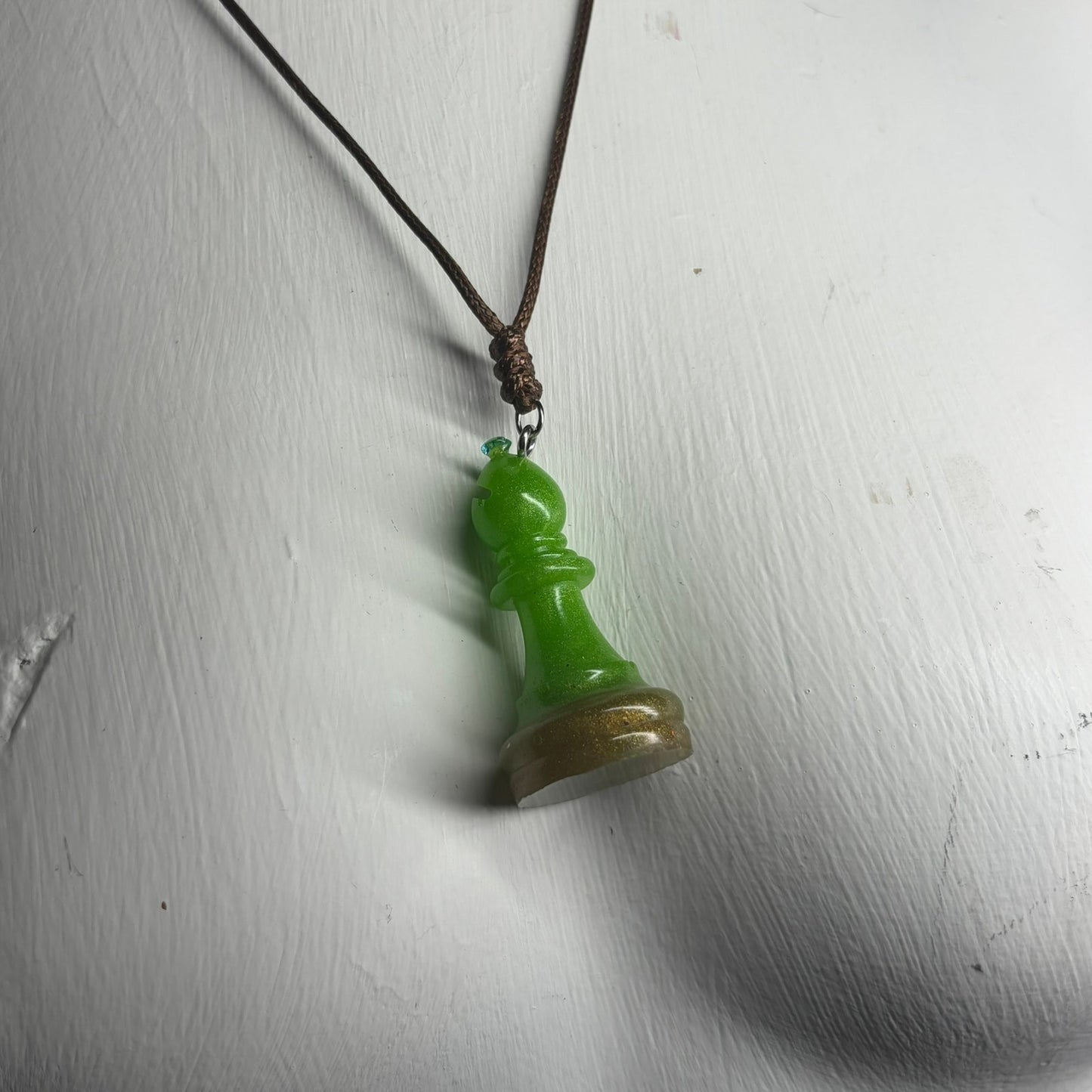 Green Bishop - Handmade Resin Chess Necklace