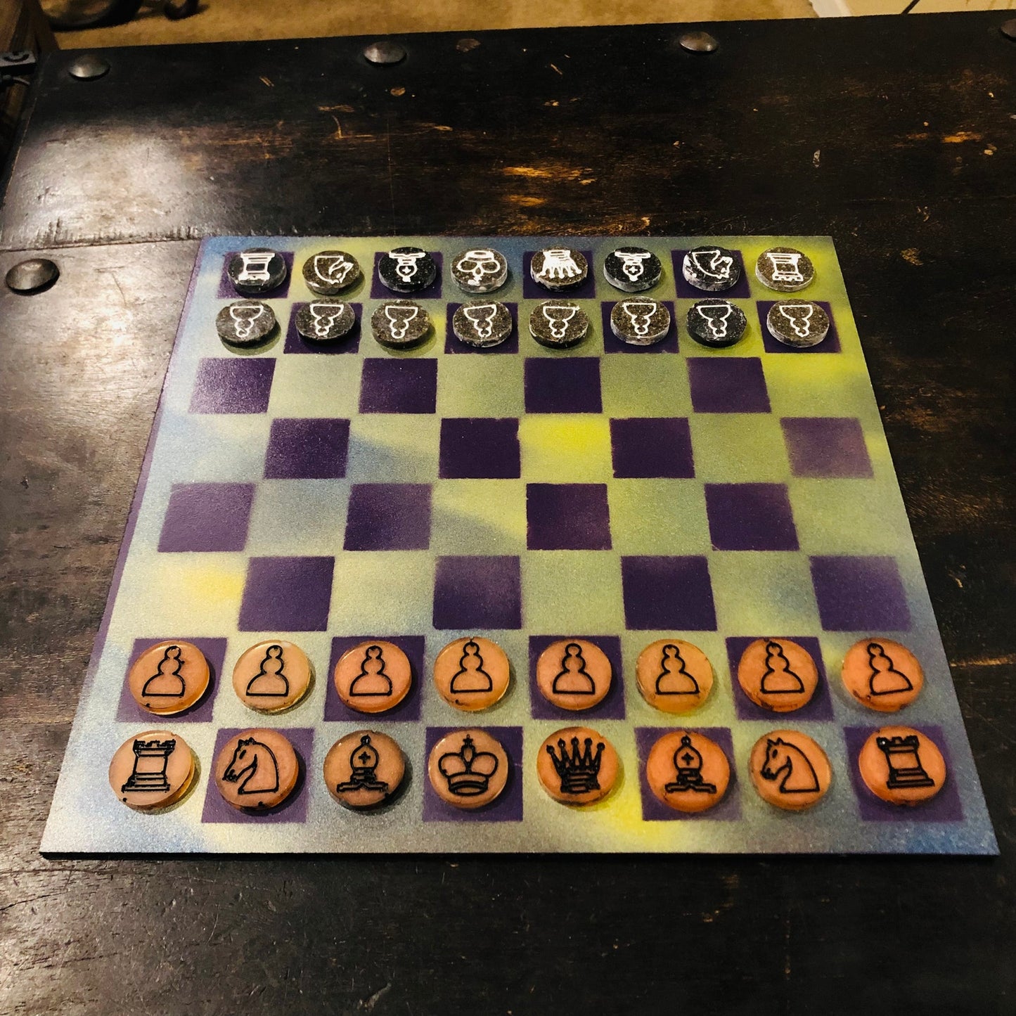 Vintage Purple & Green - Painted Chess Set
