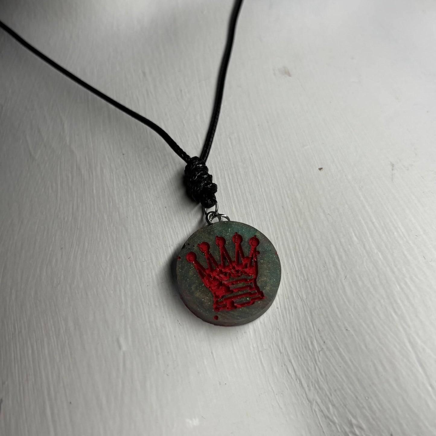 Red Print Queen - Handmade Resin Chess Necklace