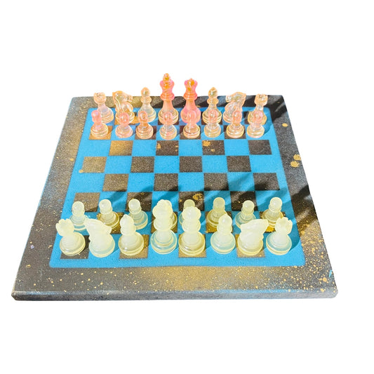 Rich Blue & Pink - Painted Chess Set