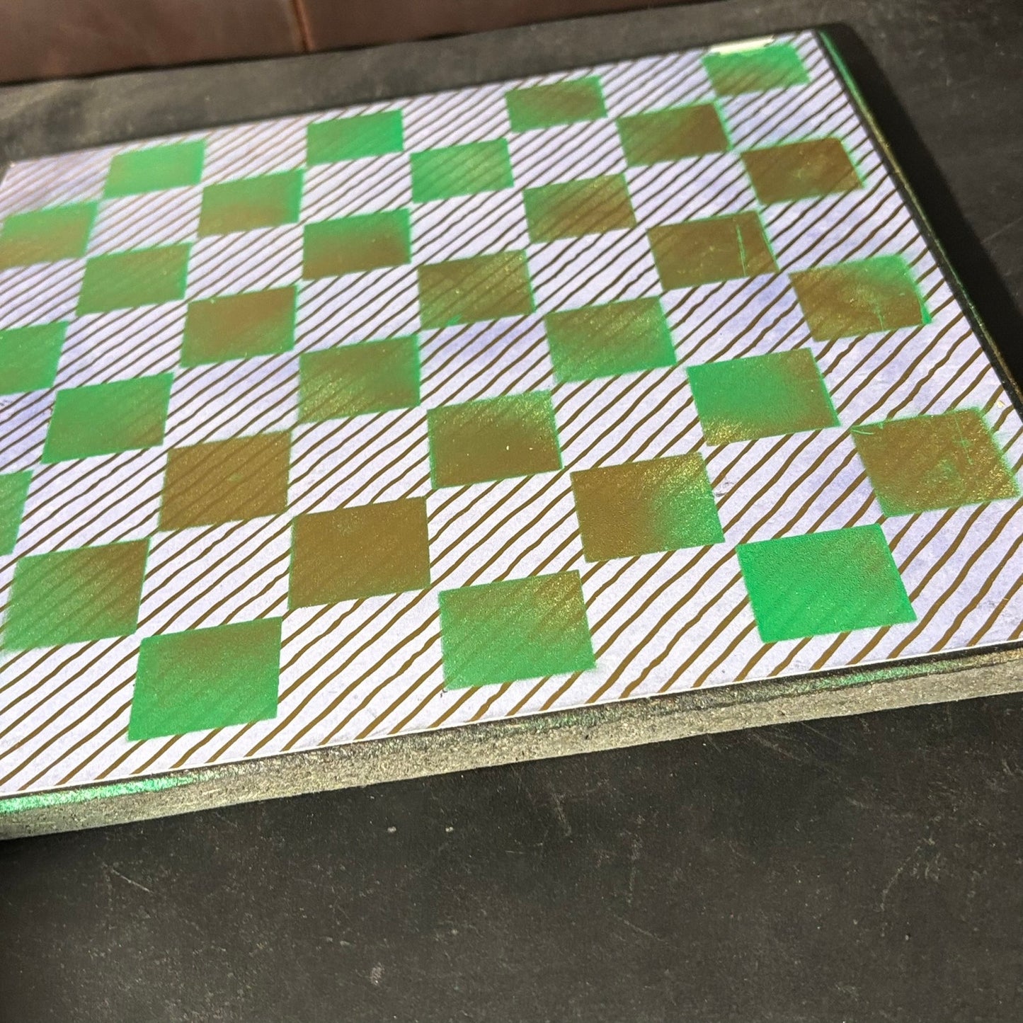 Golden Green Lining - Scrapbook Chess Board