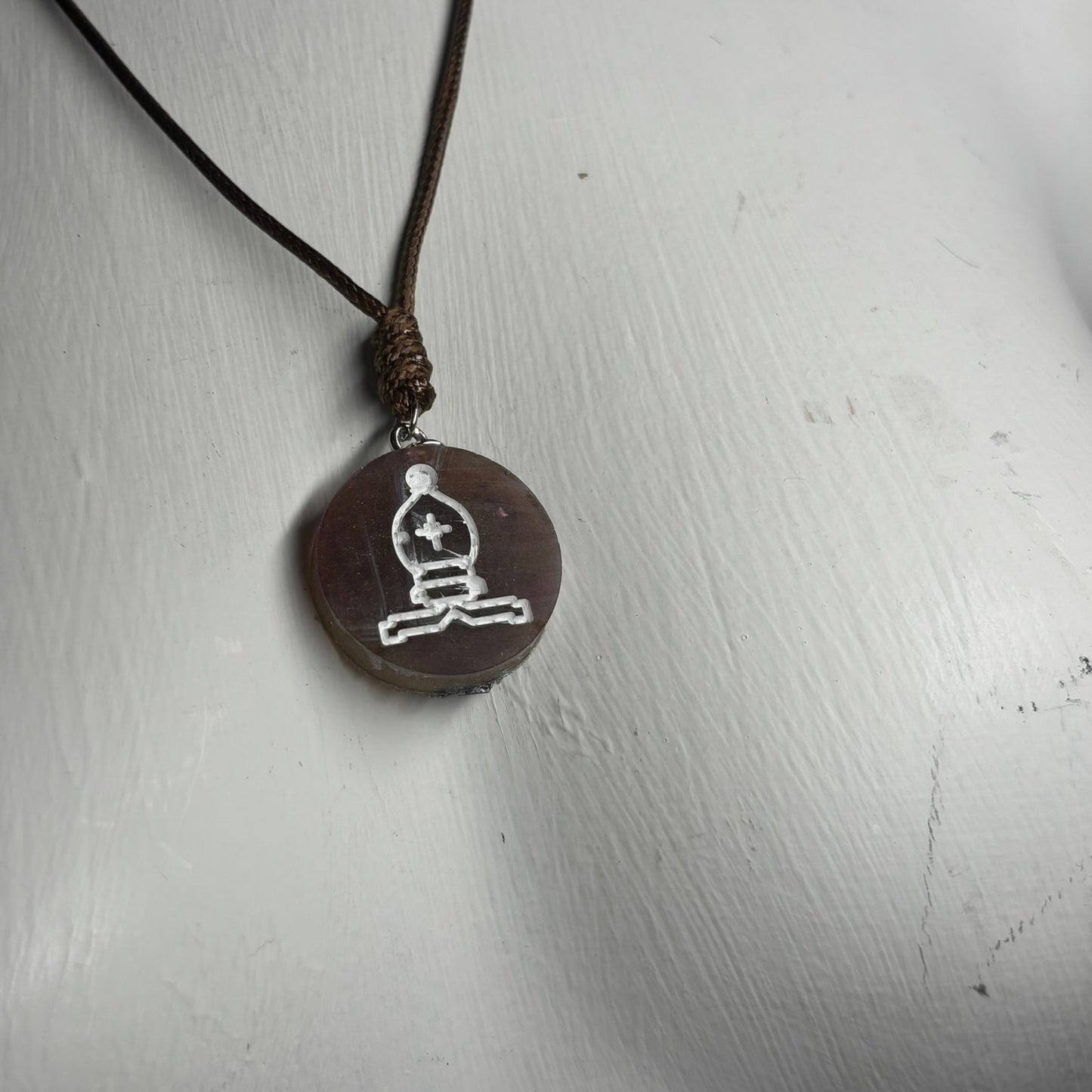 Timeless Brown Bishop - Handmade Resin Chess Necklace