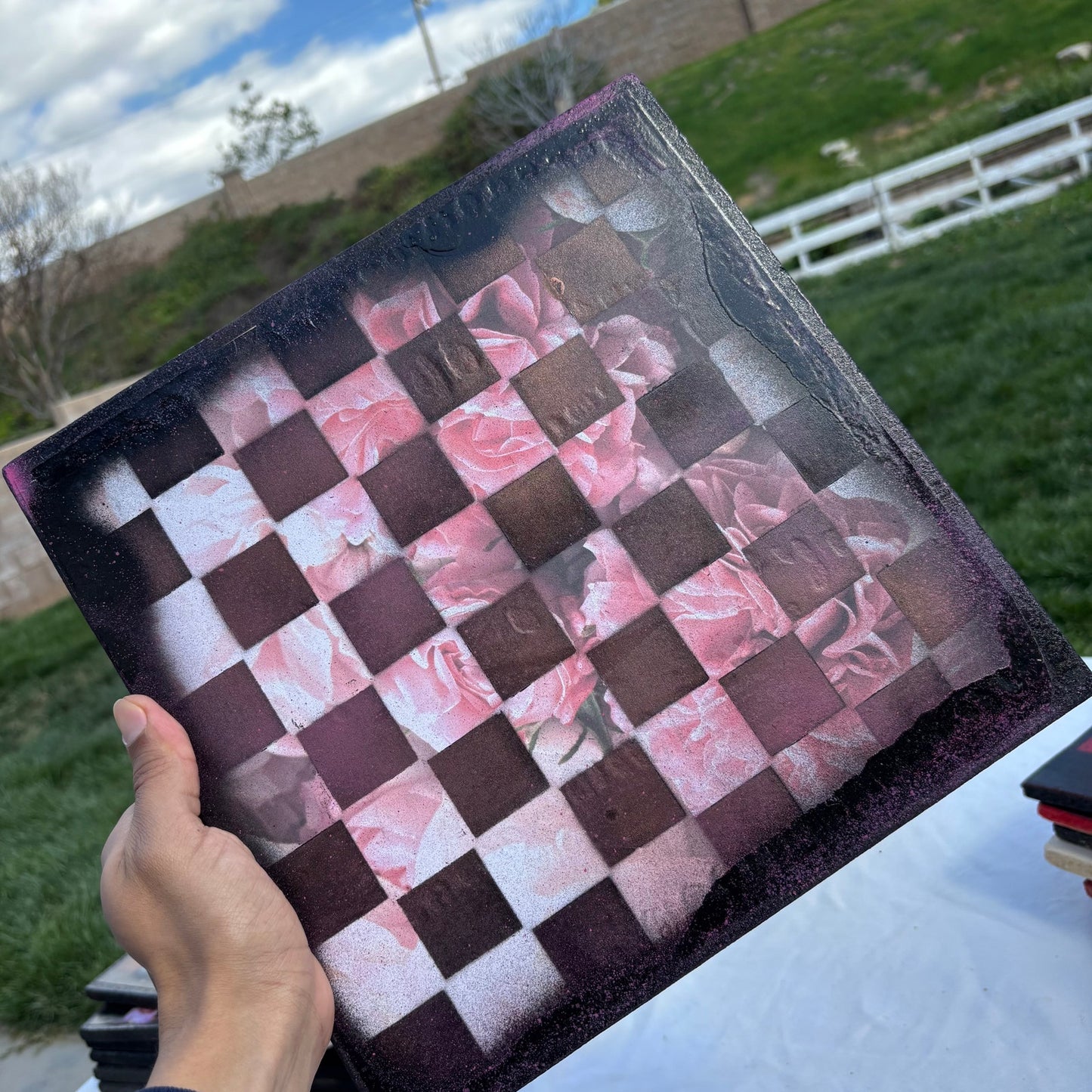Pink Flowers - Scrapbook Chess Set