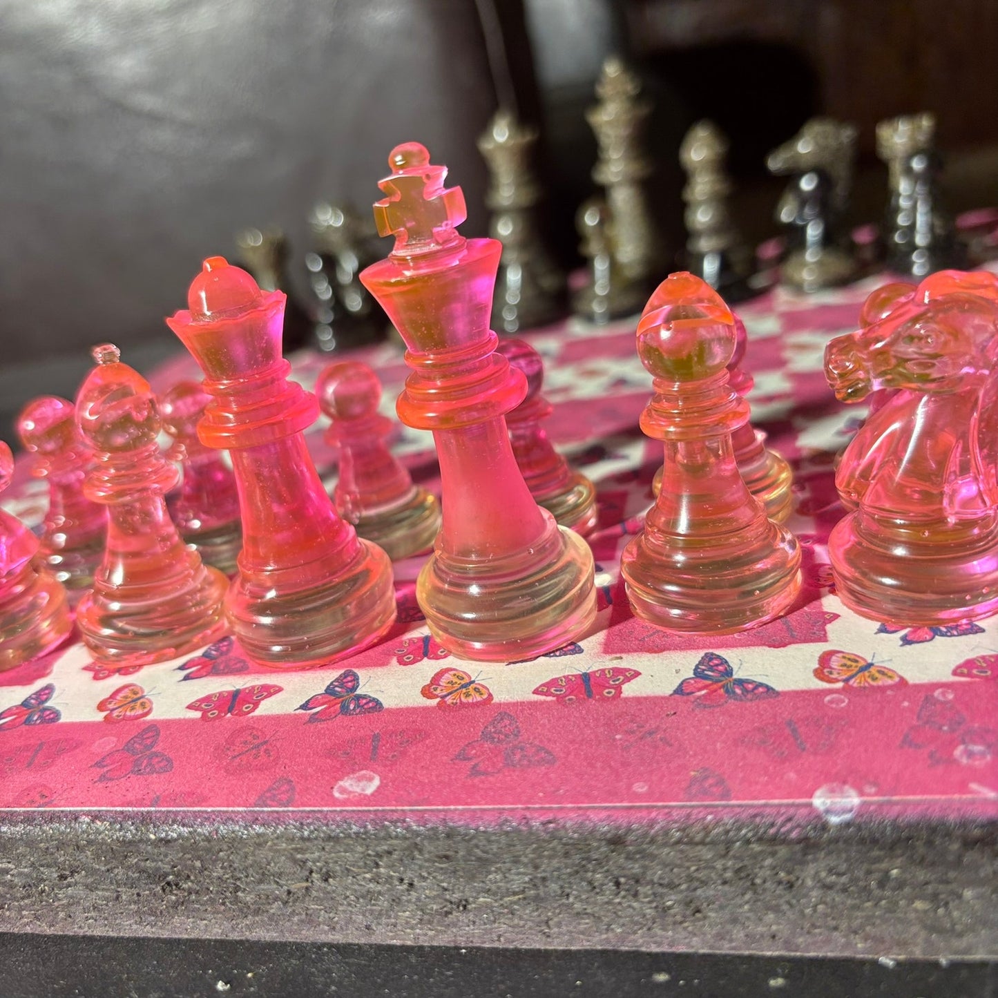 Pink Butterfly - Scrapbook Chess Set