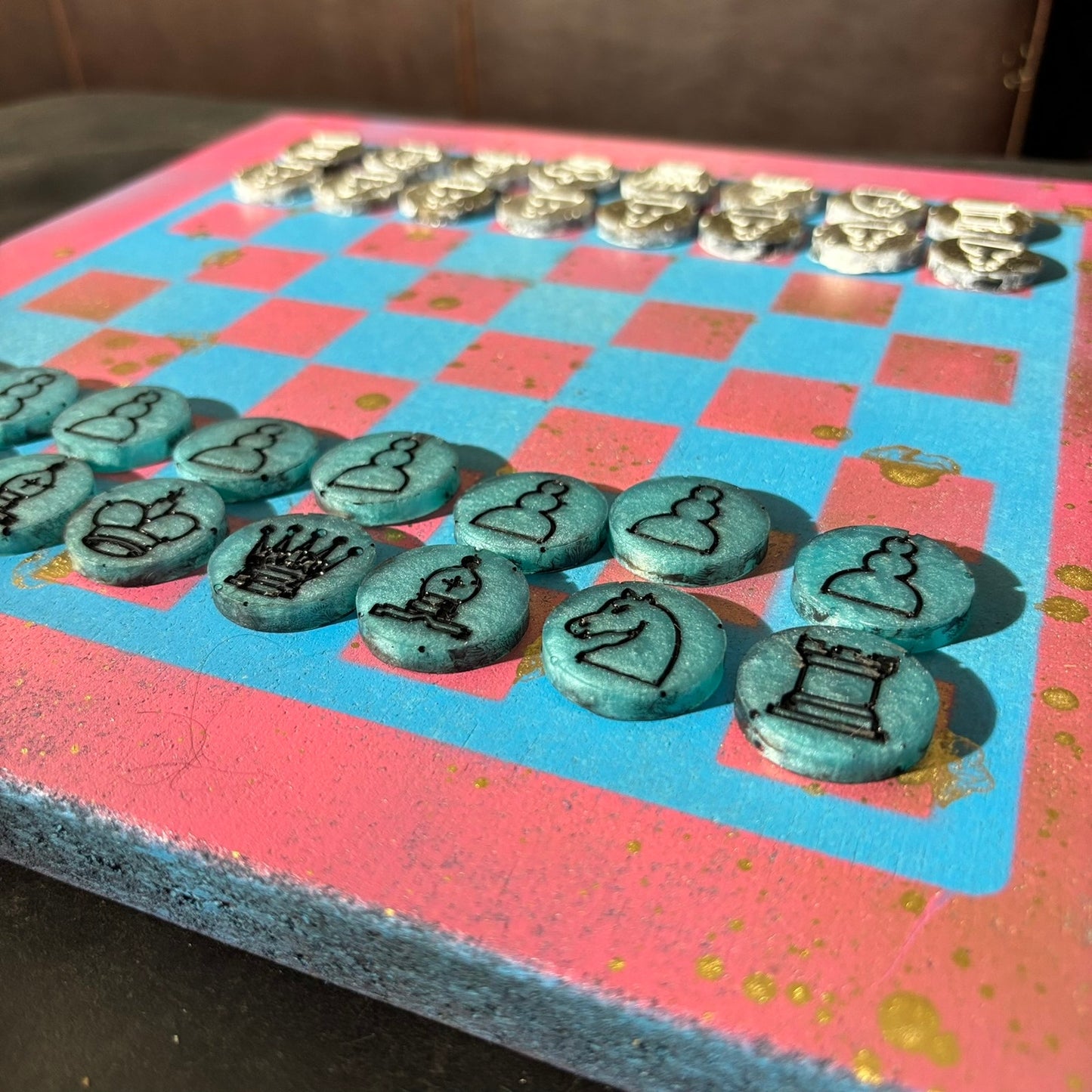 Pink & Blue - Painted Chess Set
