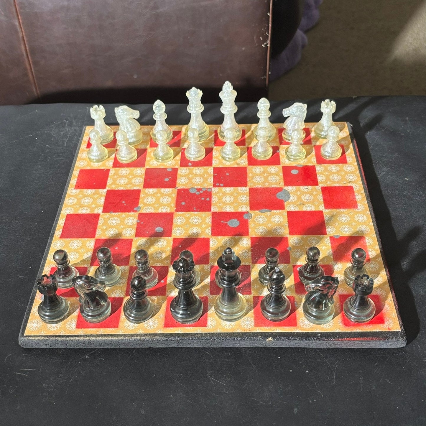 Yellow Patterned Red - Scrapbook Chess Set
