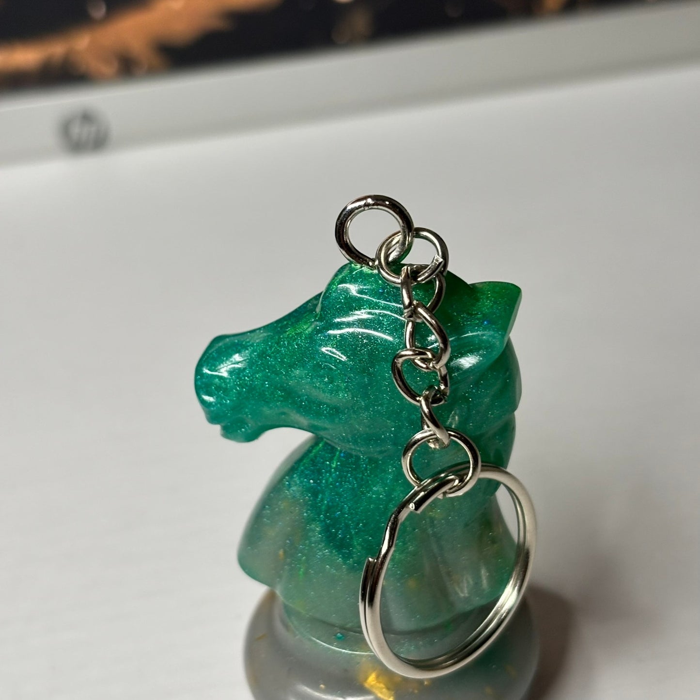 Beach Green Knight - Handmade Resin Keychain - Large Edition